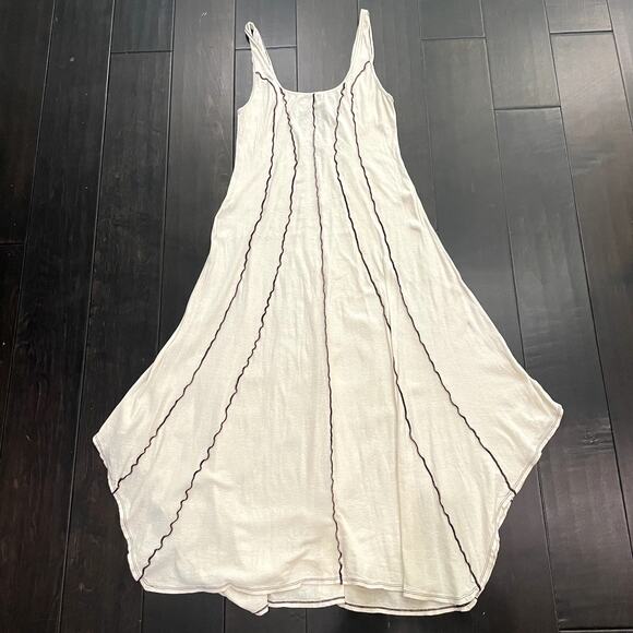 Free People Beach Contrast Piping Maxi Dress Cream Brown Women's Size L - Picture 3 of 3